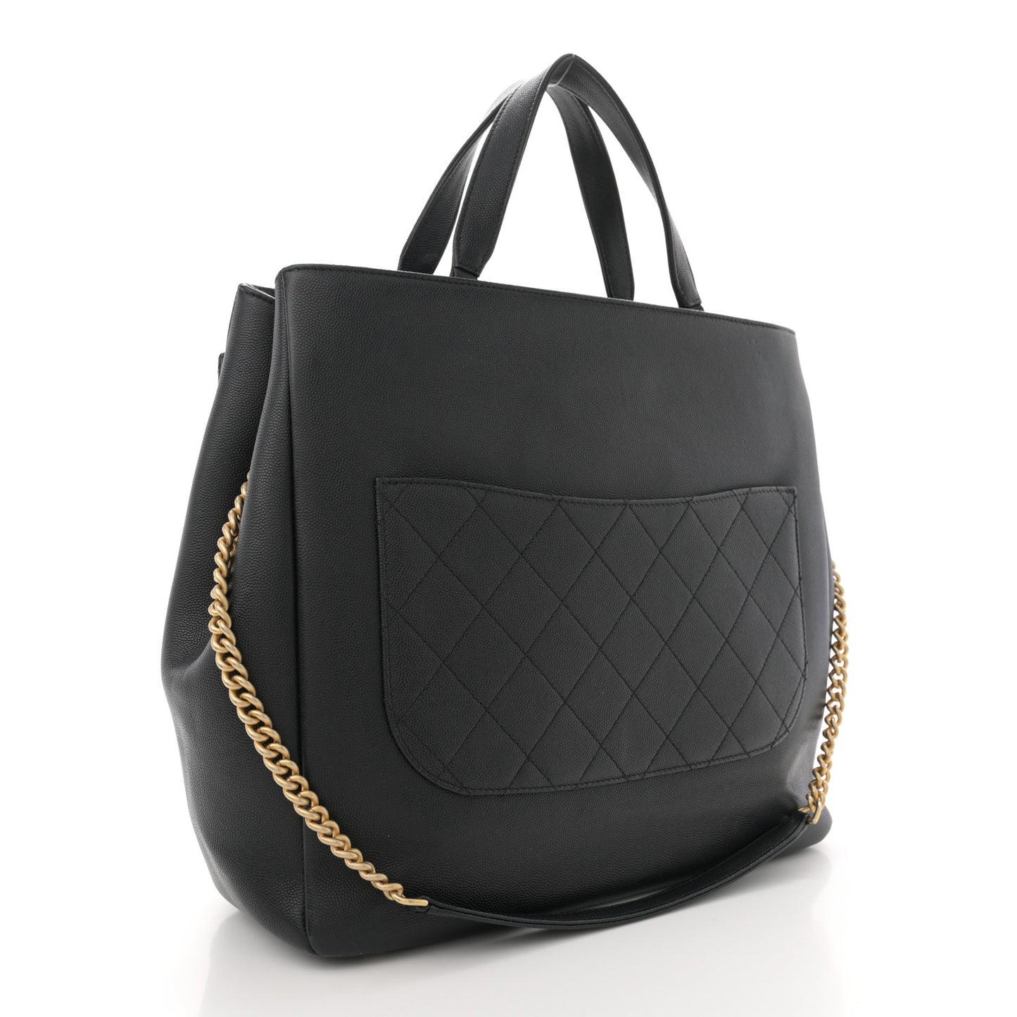 Grained Calfskin Stitched Lady Coco Top Handle Tote Black