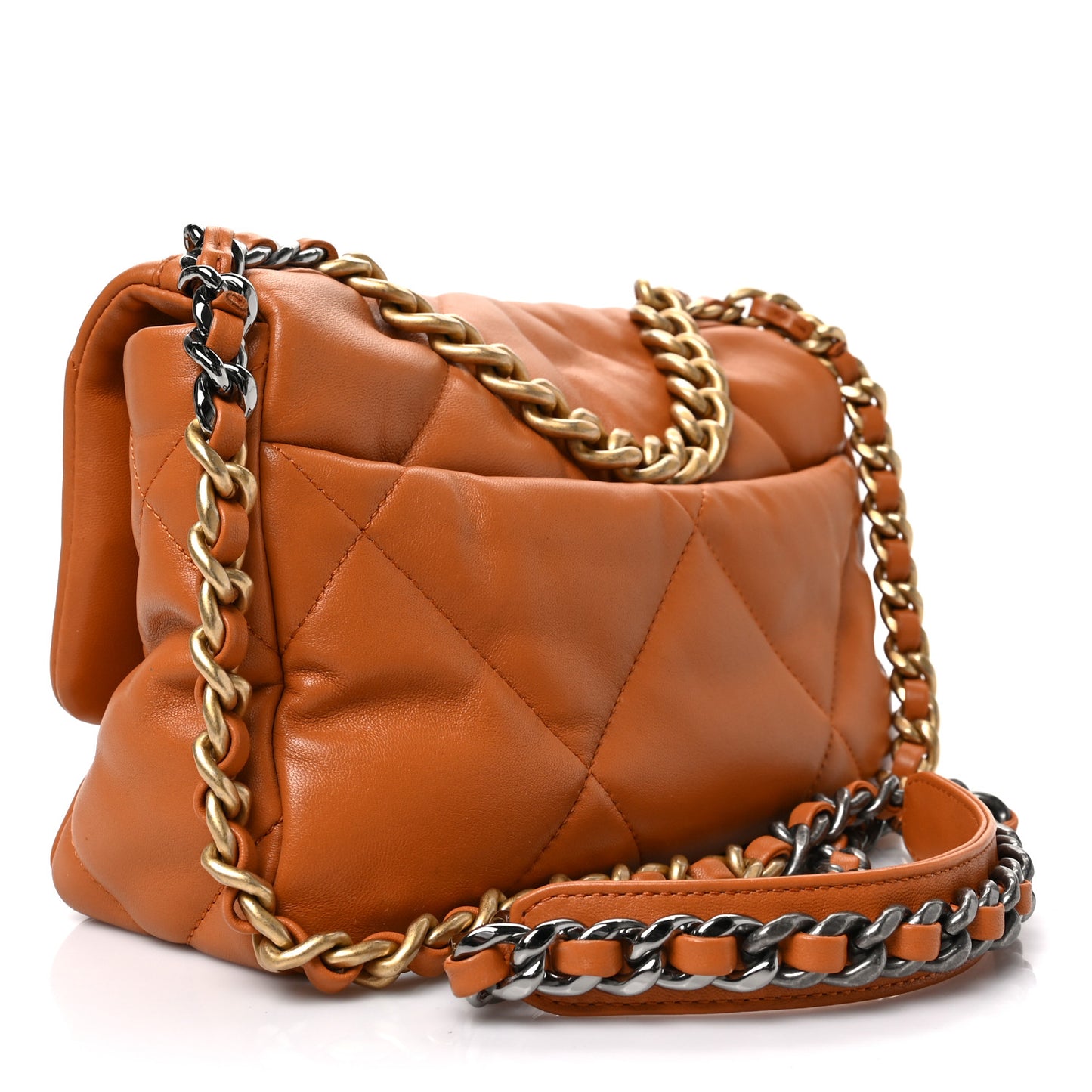 Lambskin Quilted Medium Chanel 19 Flap Light Brown