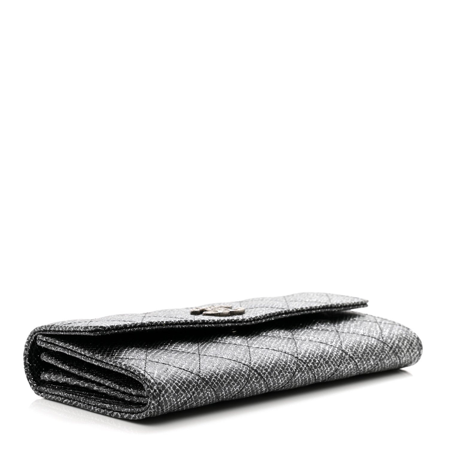 Chanel Glittered Calfskin Quilted Large Gusset Flap Wallet Dark Grey 4 of 8