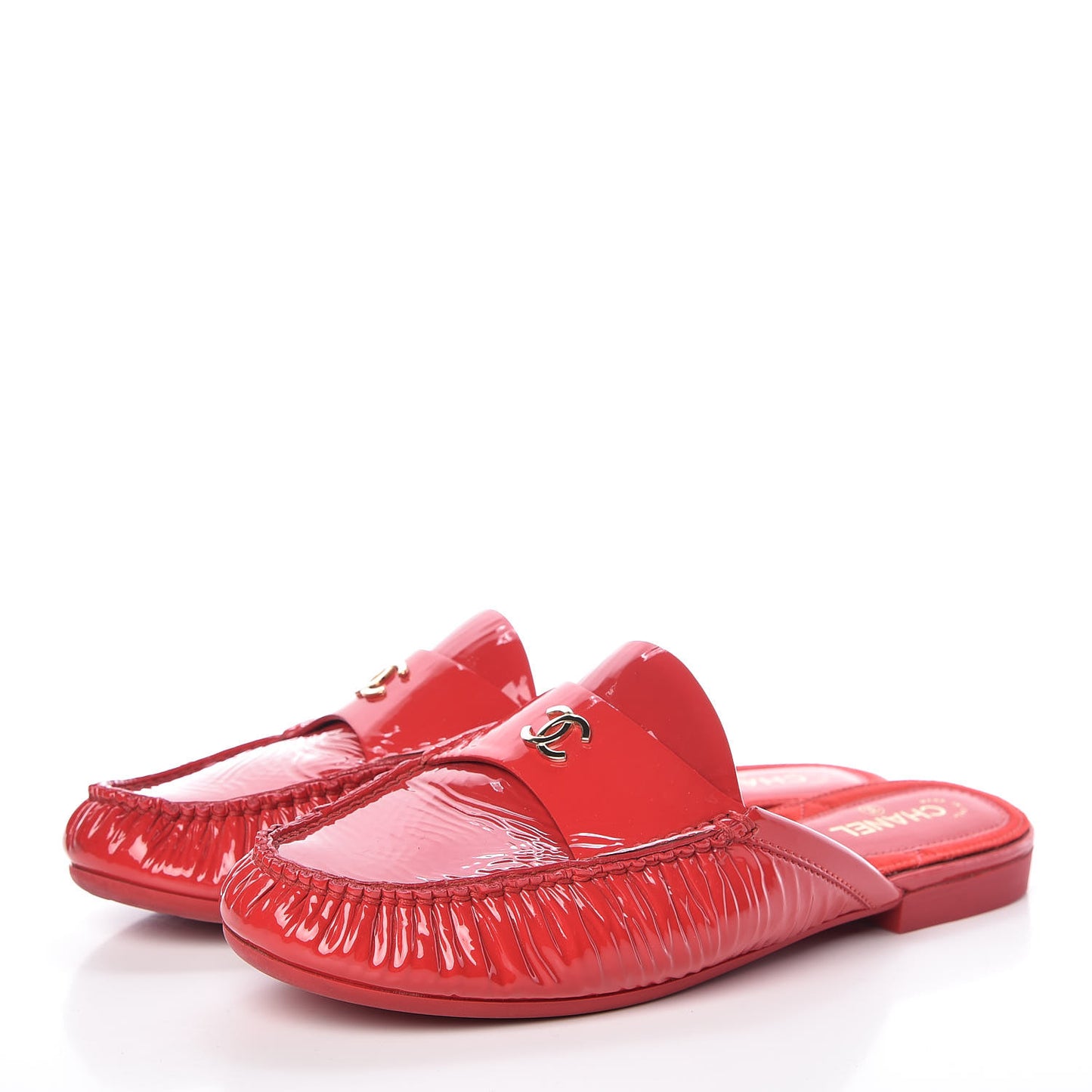 Patent Calfskin CC Mules 37 Red