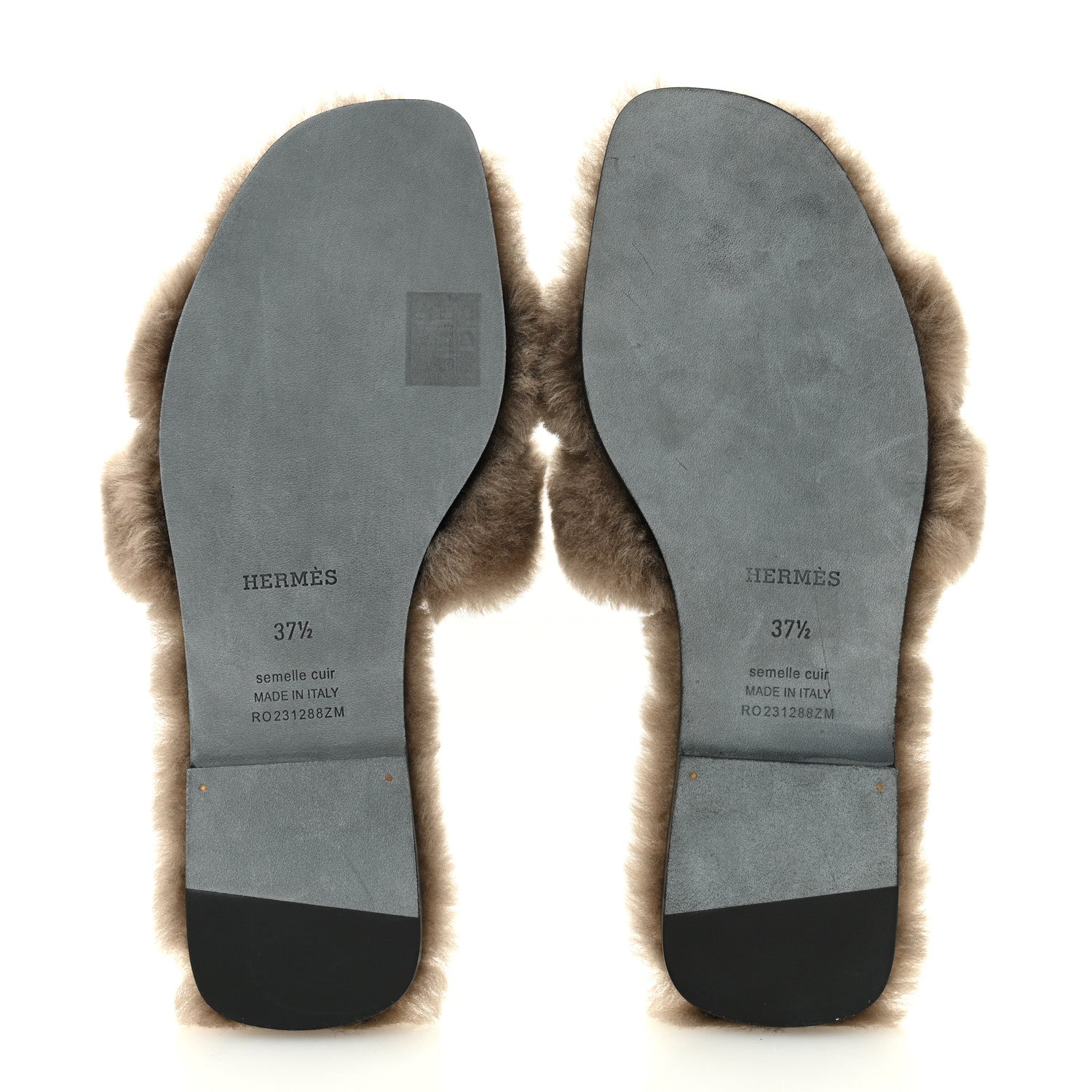 Hermes Woolskin Oran Sandals 37.5 Etoupe 6 of 8