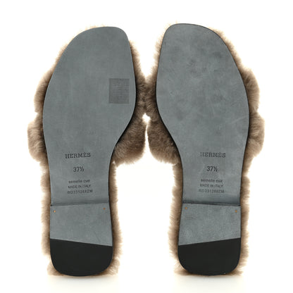 Hermes Woolskin Oran Sandals 37.5 Etoupe 6 of 8