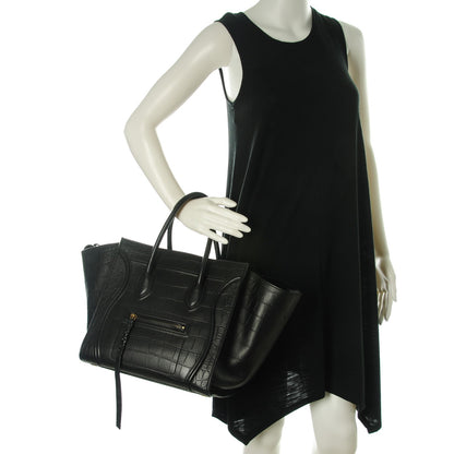 Celine Crocodile Embossed Calfskin Medium Phantom Luggage Black 2 of 8