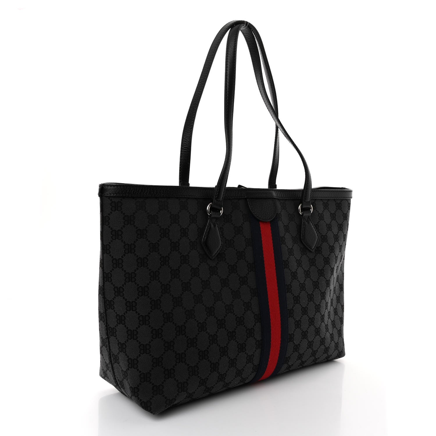 Gucci X BALENCIAGA BB Monogram Web Graffiti Medium Ophidia Shopping Tote Black 3 of 9