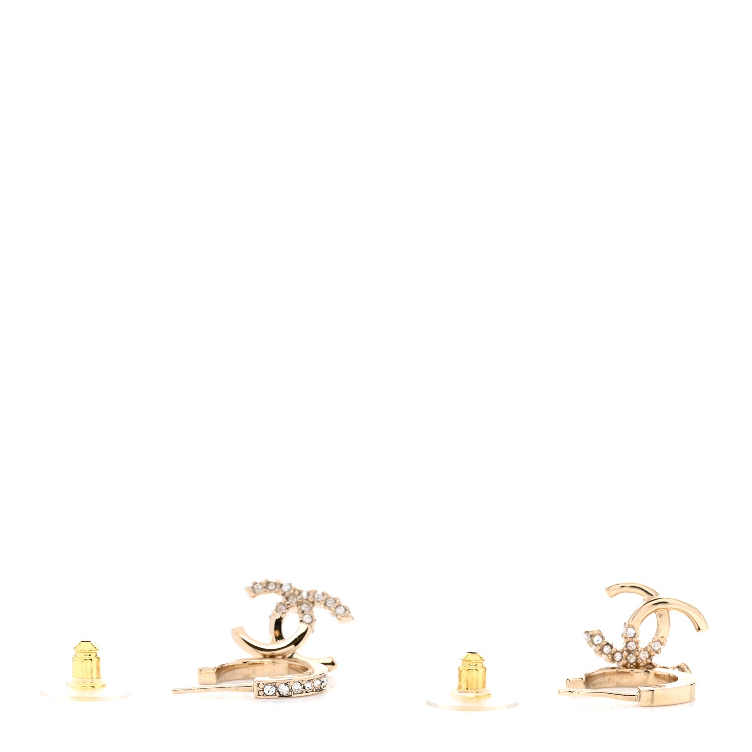 Chanel Crystal Bead CC Hoop Drop Earrings Light Gold 3 of 4