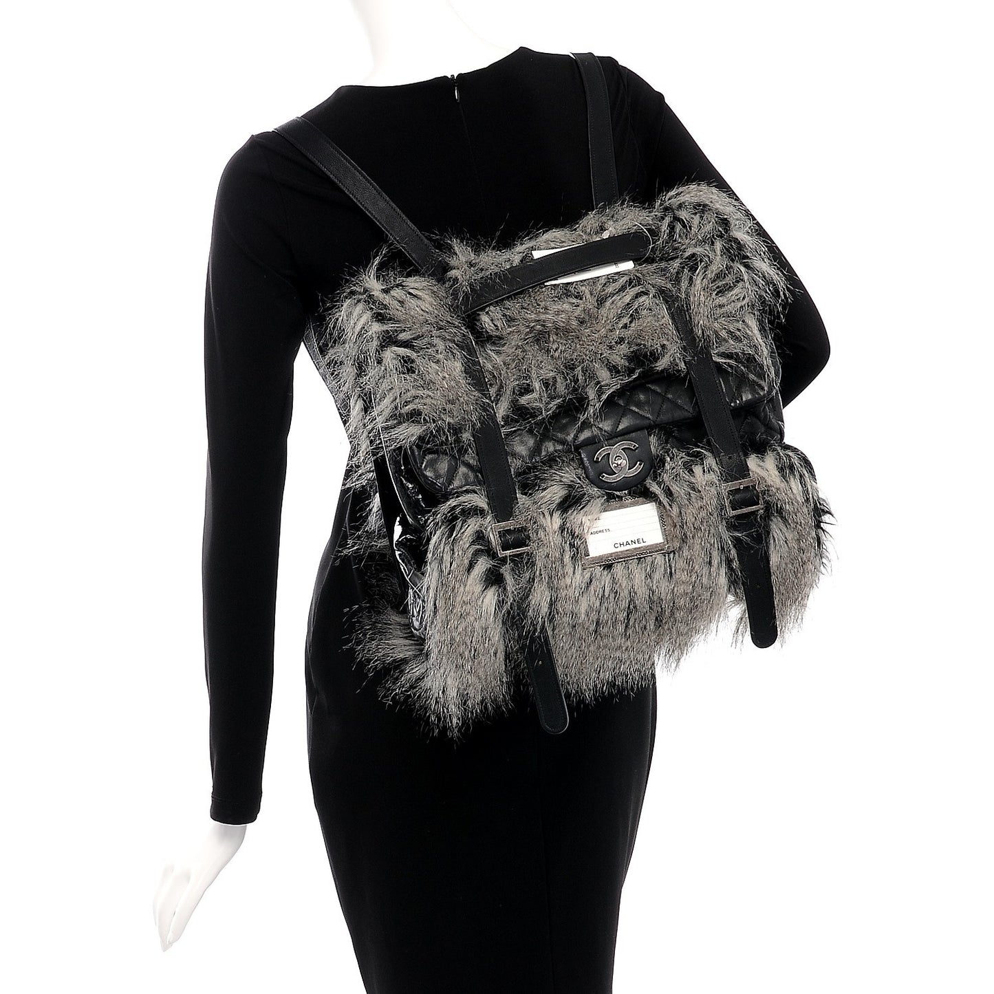 Iridescent Calfskin Fantasy Fur Backpack Grey