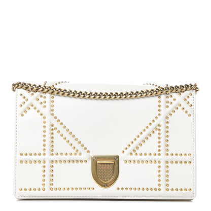 Christian Dior Calfskin Studded Diorama Wallet on Chain Pouch Off White 1 of 12
