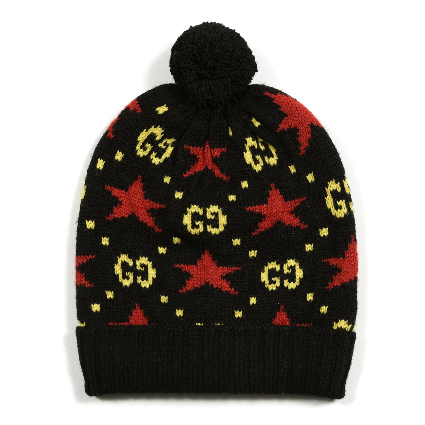 Wool Alpaca Knit Softy Star Beanie Hat M Black Yellow