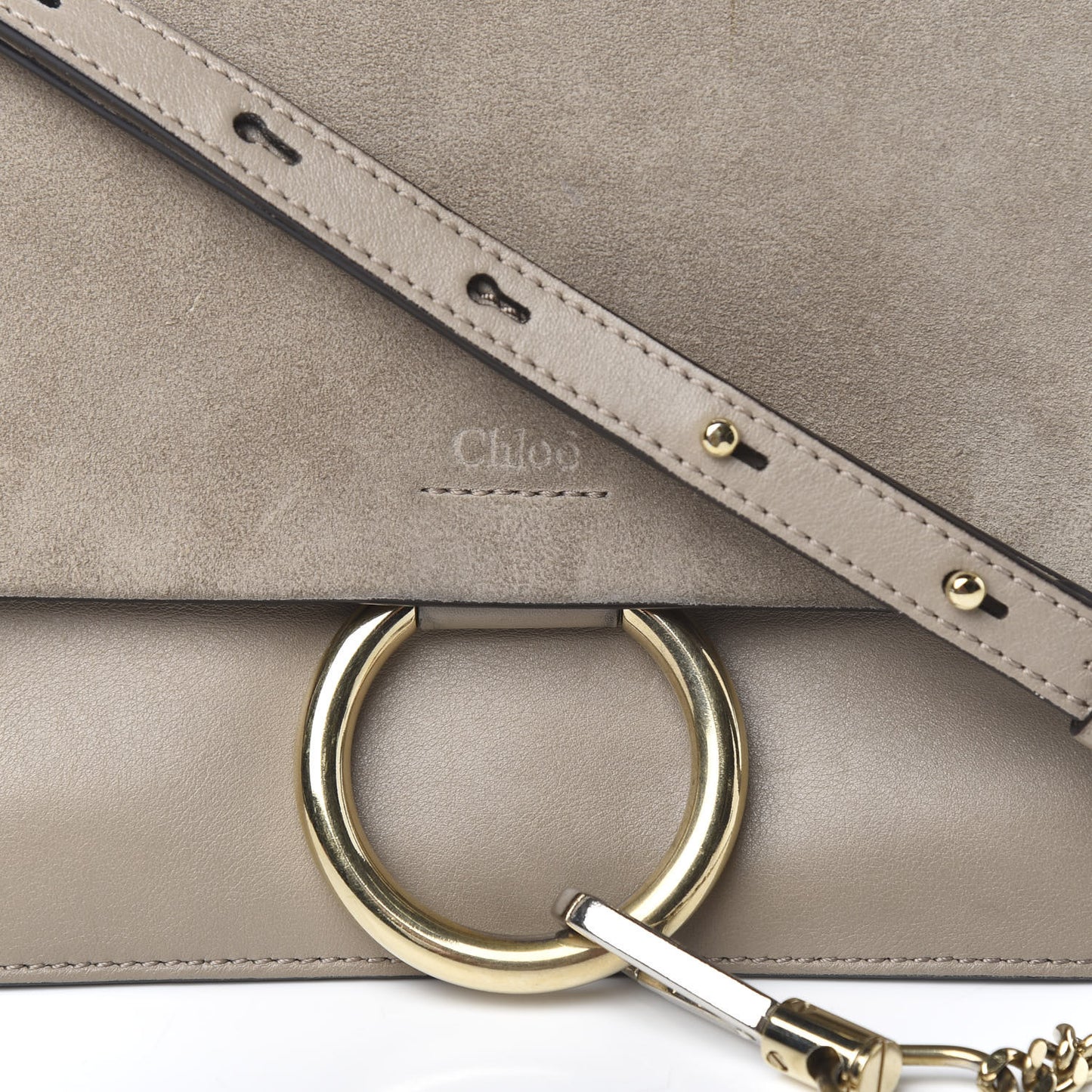 Suede Calfskin Small Faye Shoulder Bag Motty Grey