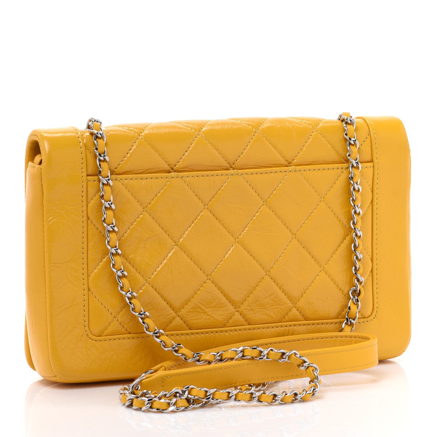 Chanel Shiny Aged Calfskin Quilted Flap Yellow 2 of 9