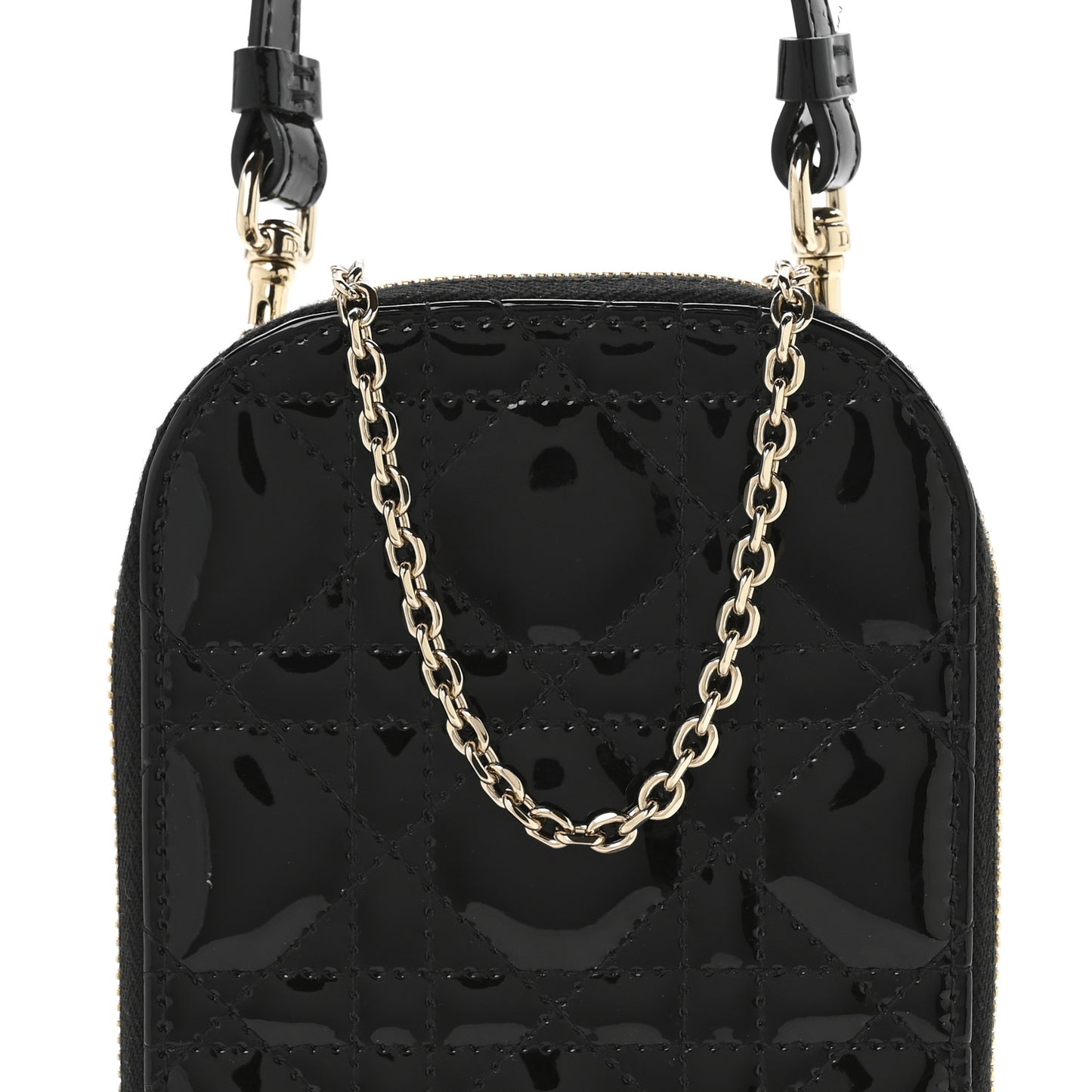 Patent Cannage Lady Dior Phone Holder Black