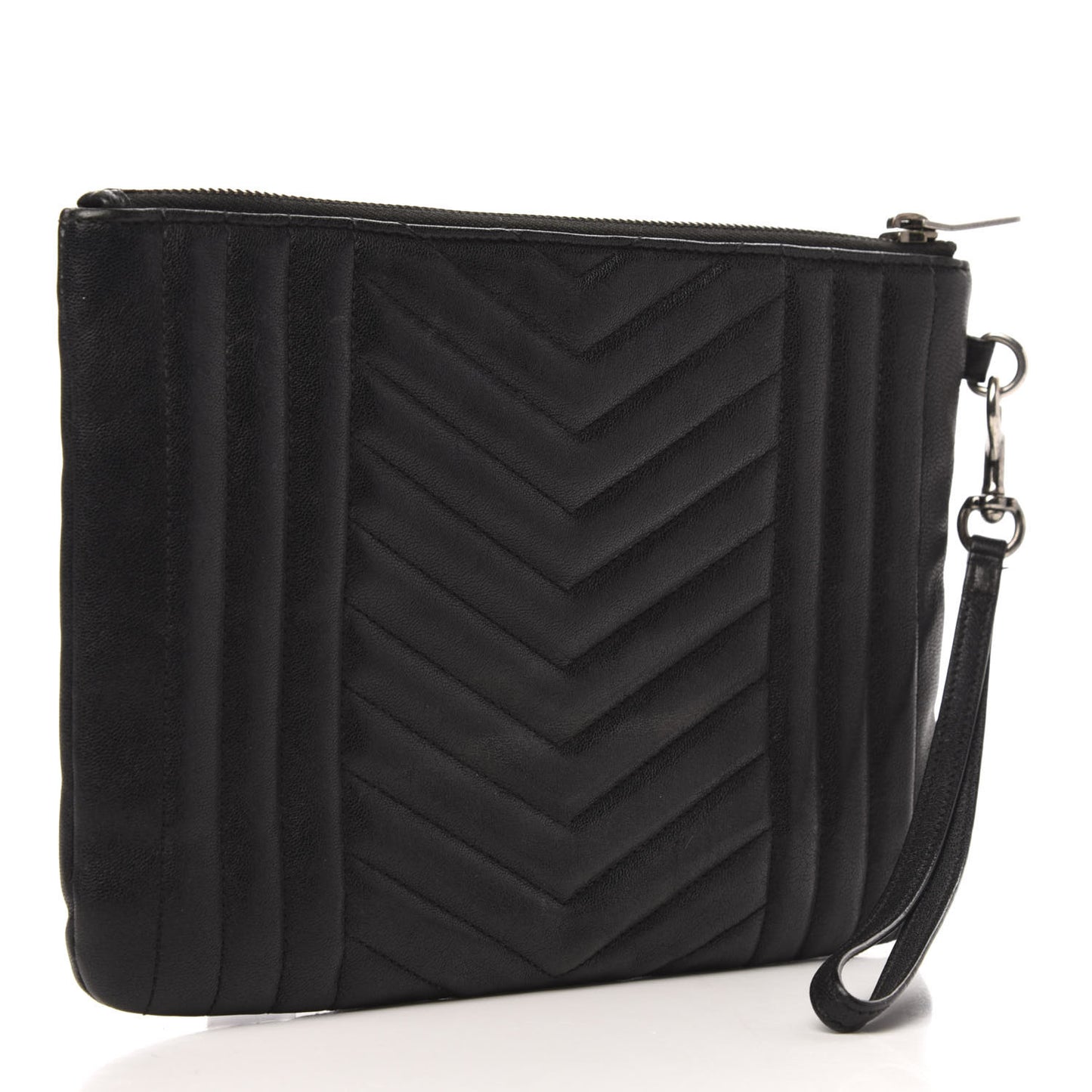 Calfskin Matelasse Chevron Monogram Wristlet Black