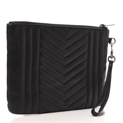 Saint Laurent Calfskin Matelasse Chevron Monogram Wristlet Black 2 of 7