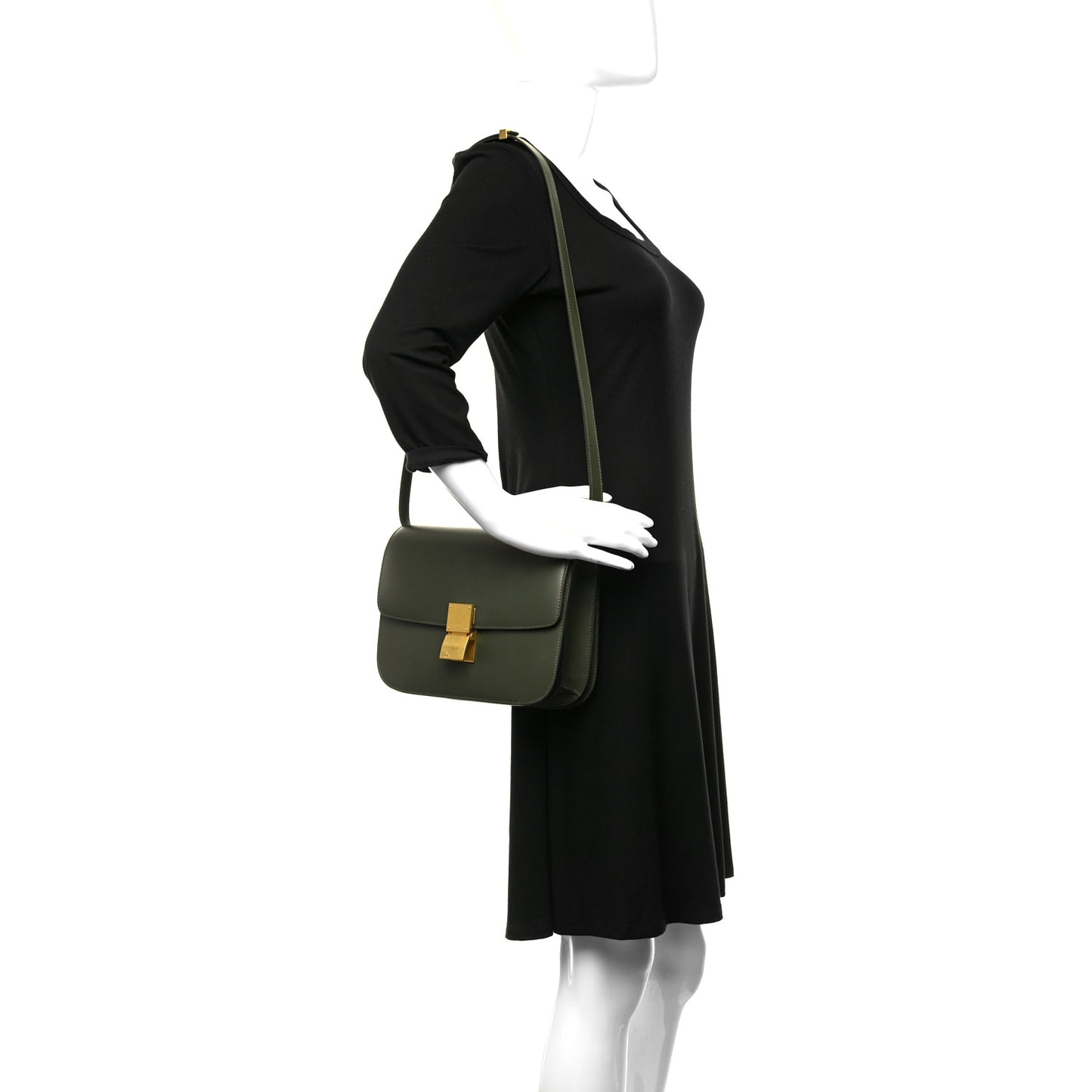 Box Calfskin Classic Box Medium Flap Bag Army Green