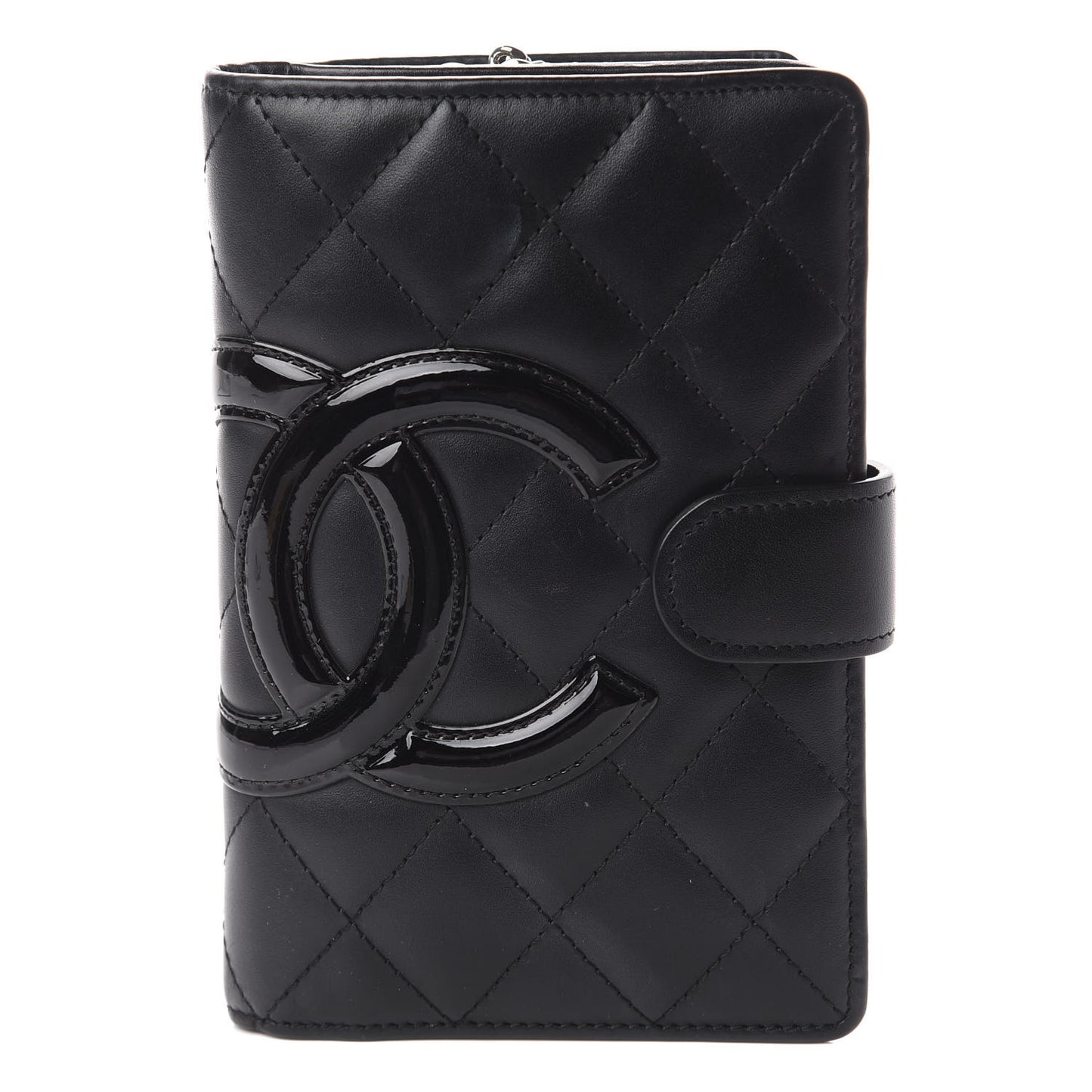 Calfskin Quilted Cambon Zipped Pocket Wallet Black