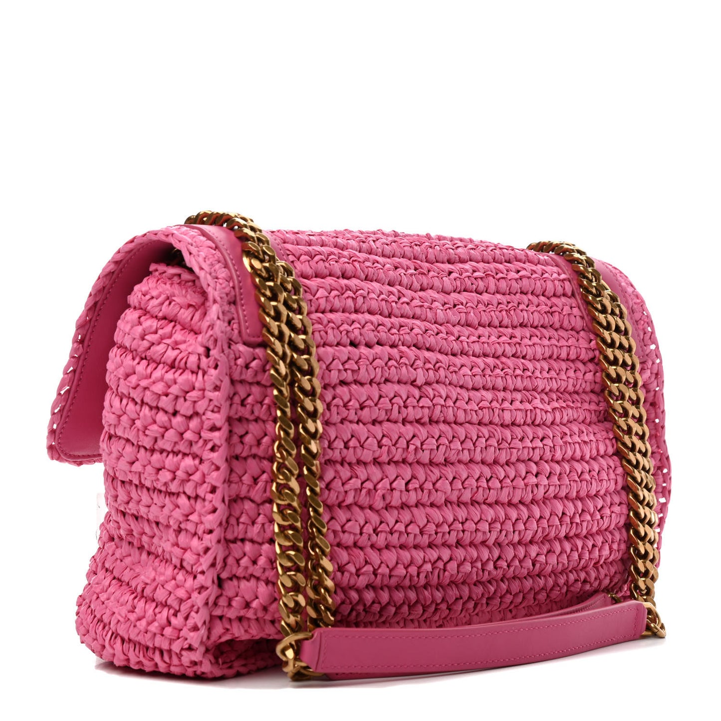 Raffia Calfskin Monogram Medium Niki Chain Satchel Bright Pink