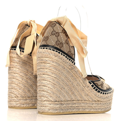Gucci Monogram Matelasse GG Marmont Ankle Wrap Platform 35/120mm Espadrille Wedges 35 Beige Ebony Black Sand Storm 5 of 10