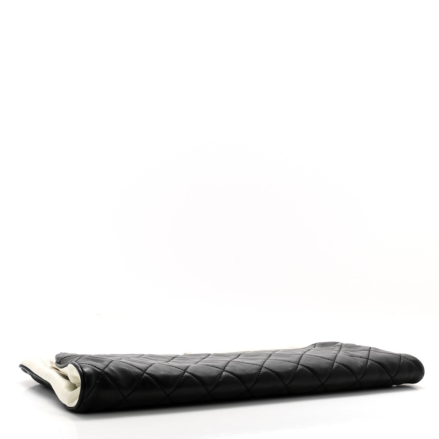 Chanel Lambskin Quilted Pearl Kiss Lock Clutch Black White 5 of 15