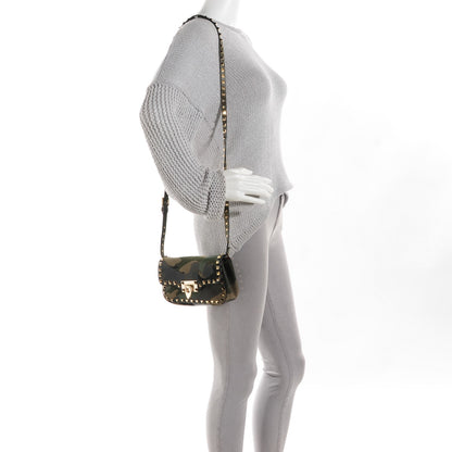 Valentino Garavani Nappa Canvas Camouflage Mini Rockstud Flap Saddle Crossbody Bag Safari 2 of 8