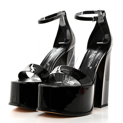 Louis Vuitton LOUIS VUITTON Patent Calfskin Fame Platform Sandal 37.5 Black 3 of 9