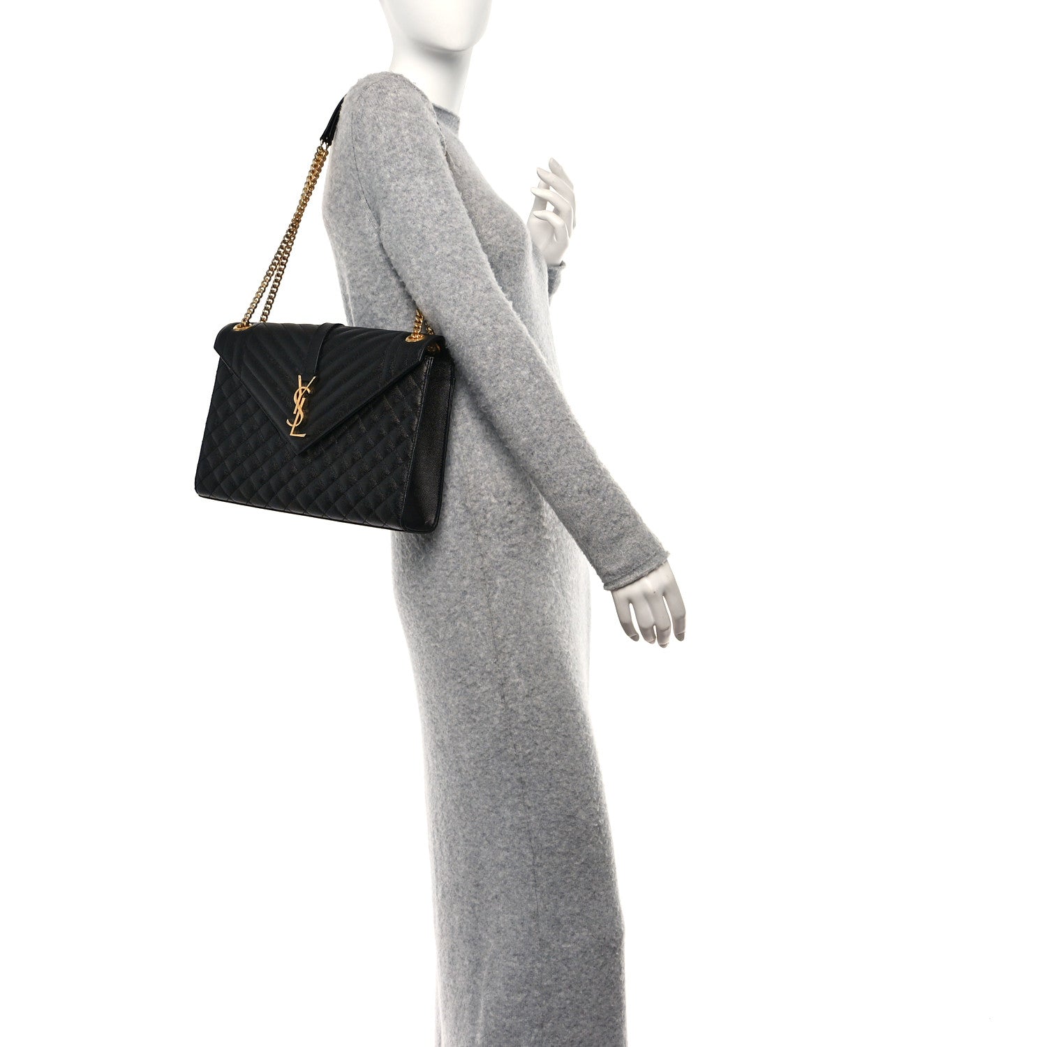 Saint Laurent Grain De Poudre Textured Mixed Matelasse Large Triquilt Monogram Satchel Black 2 of 12