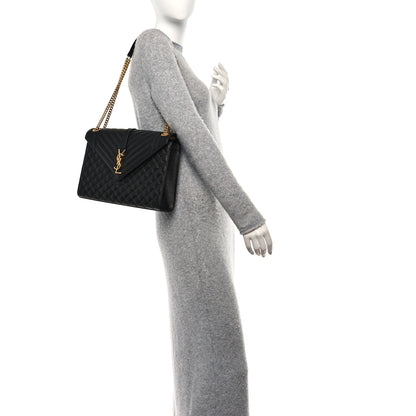 Saint Laurent Grain De Poudre Textured Mixed Matelasse Large Triquilt Monogram Satchel Black 2 of 12