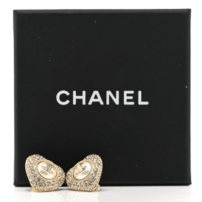 Chanel Pearl Crystal CC Heart Earrings Gold White 5 of 5