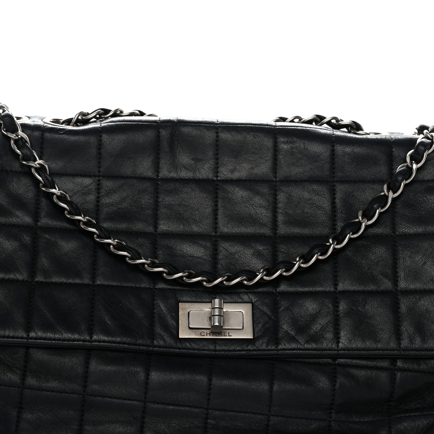 Lambskin Chocolate Bar Mademoiselle Flap Black