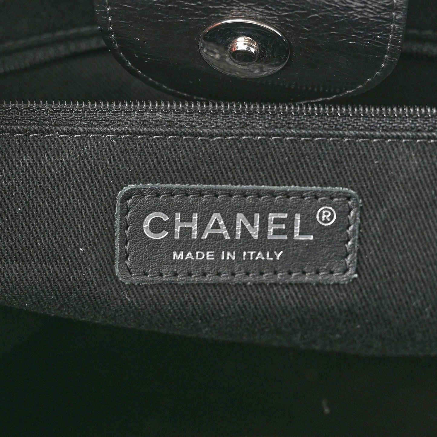 Glazed Calfskin Quilted Large CC Delivery Tote Black