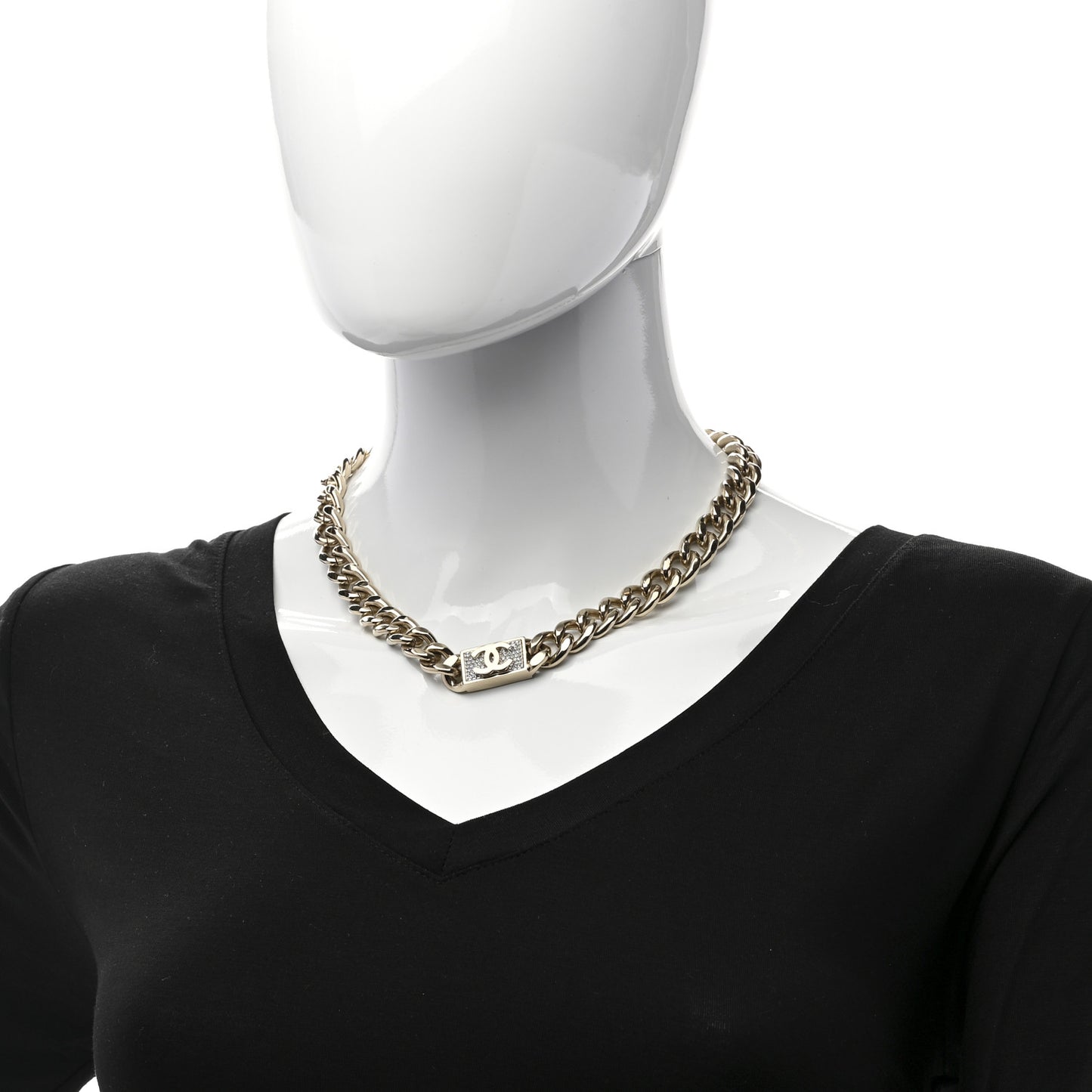 Crystal CC Chain Link Choker Necklace Gold
