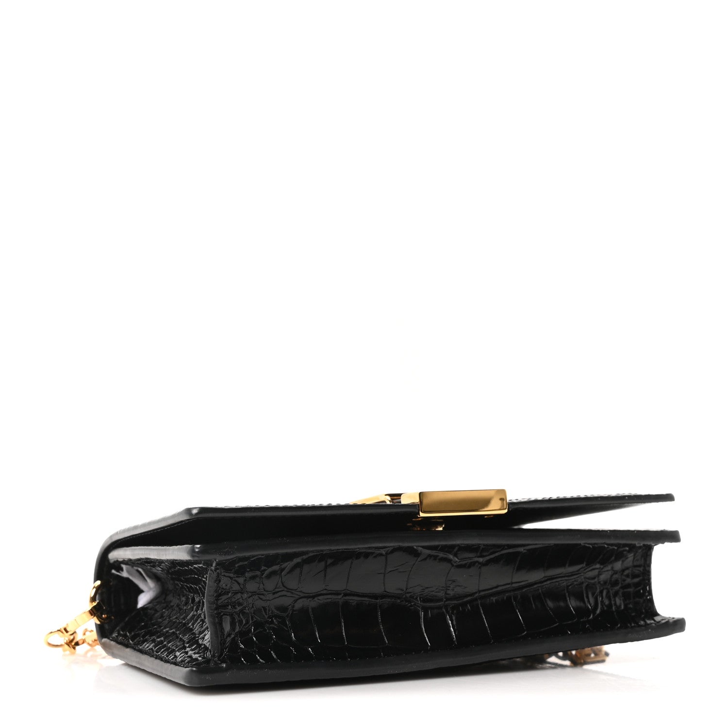 Versace Crocodile Embossed Calfskin Greca Goddess Wallet On Chain Black 4 of 9