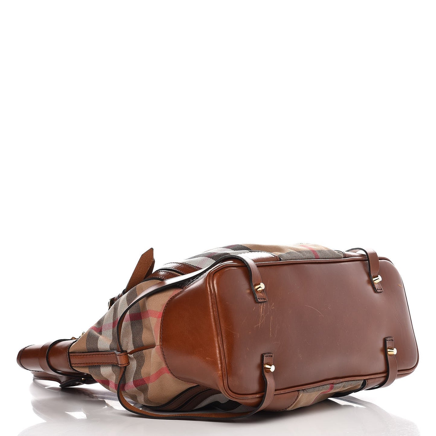 House Check Bridle Calfskin Medium Whipstitch Tote Dark Tan