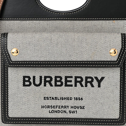 Burberry Smooth Calfskin Canvas Two Tone Mini Pocket Bag Black Tan 8 of 11