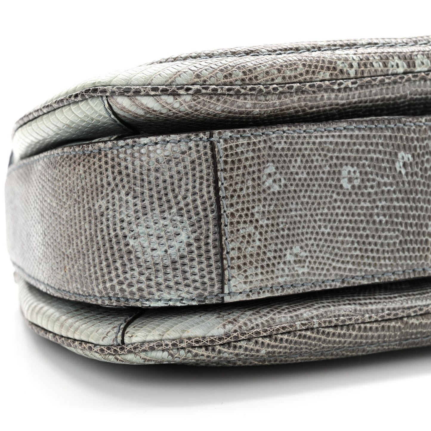 Calfskin Lizard Embossed Medium New Bamboo Top Handle Bag Blue