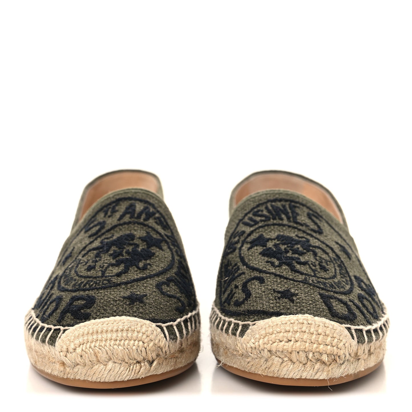 Canvas Embroidered Granville Union Motif Espadrille 38.5 Kaki