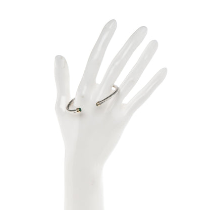 David Yurman Sterling Silver 18K Yellow Gold Emerald 4mm Cable Classics Bracelet 2 of 6