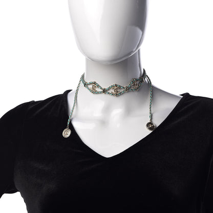Chanel Metal Lambskin CC Chain Link Necklace Gold Turquoise 2 of 4
