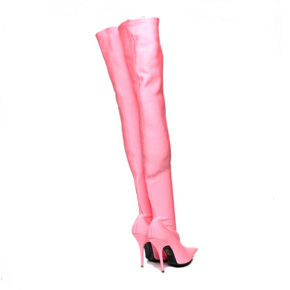 Balenciaga Spandex Pointed Toe Knife Thigh High Boots 38 Rose Dragee 4 of 8