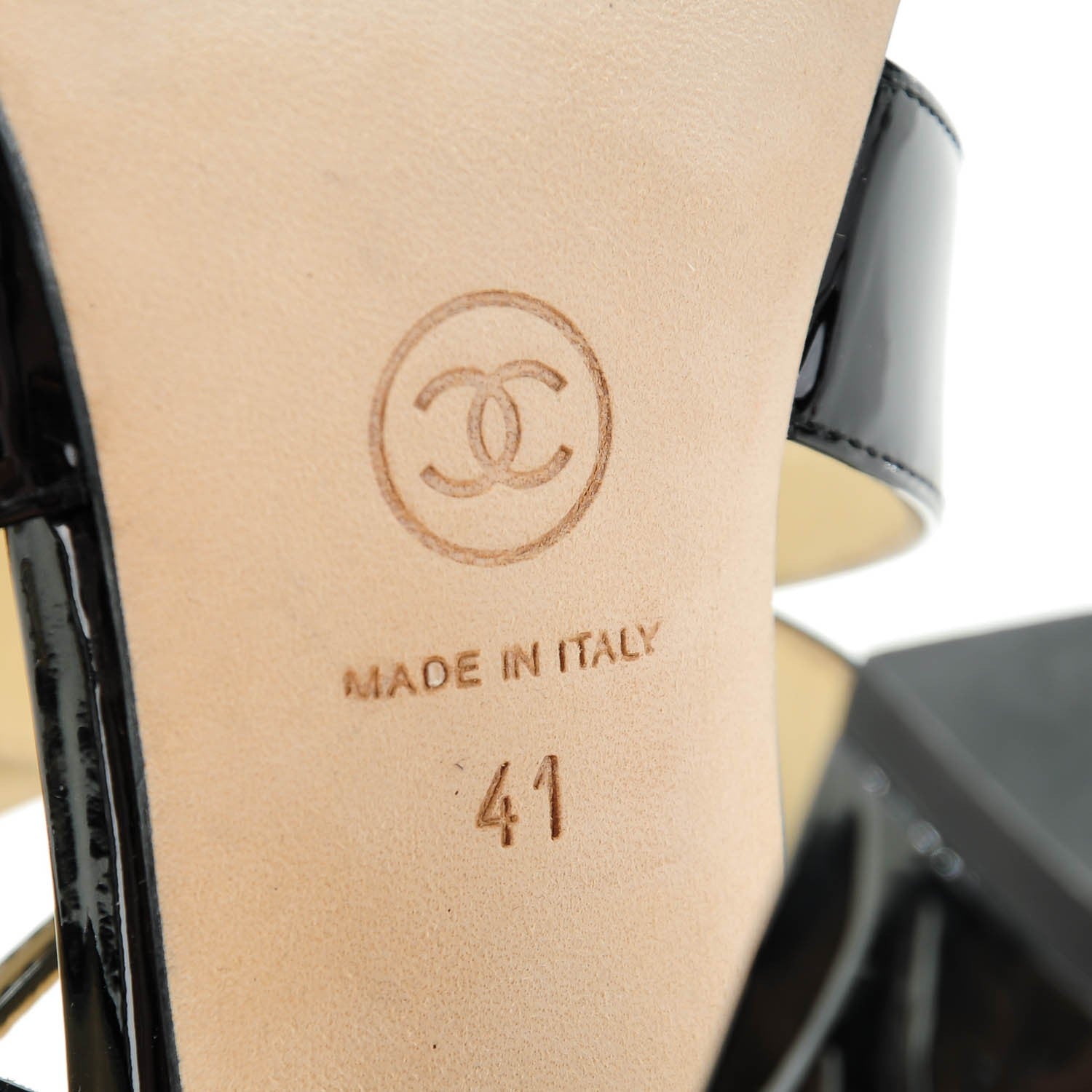 Chanel Patent Camellia Embossed Sandals 41 Black 7 of 8