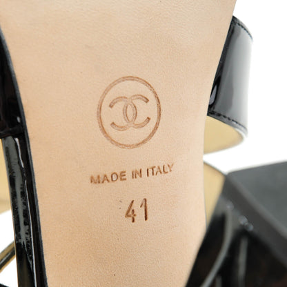Chanel Patent Camellia Embossed Sandals 41 Black 7 of 8