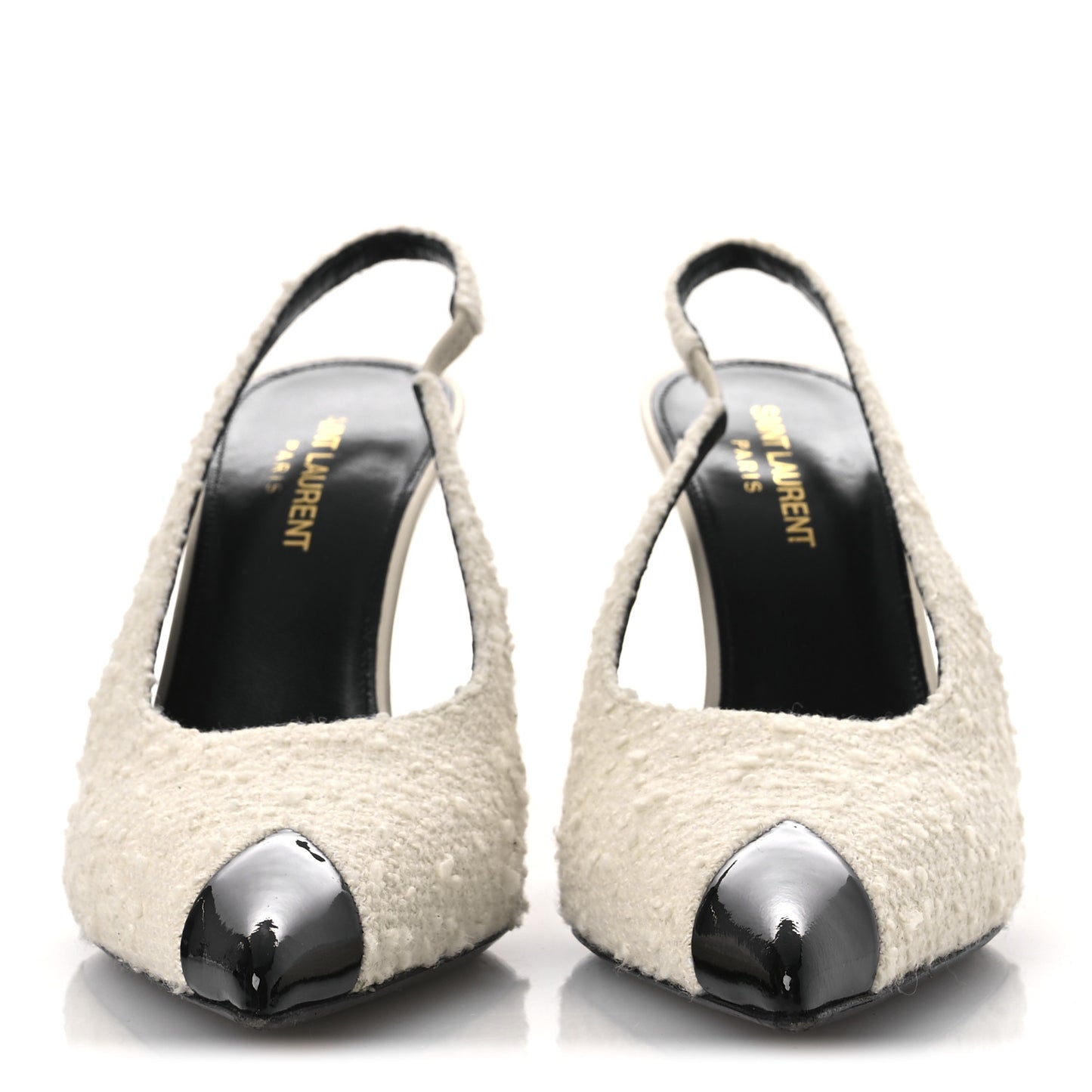 Tweed Patent Cap Toe Vesper Slingback Pumps 37.5 White