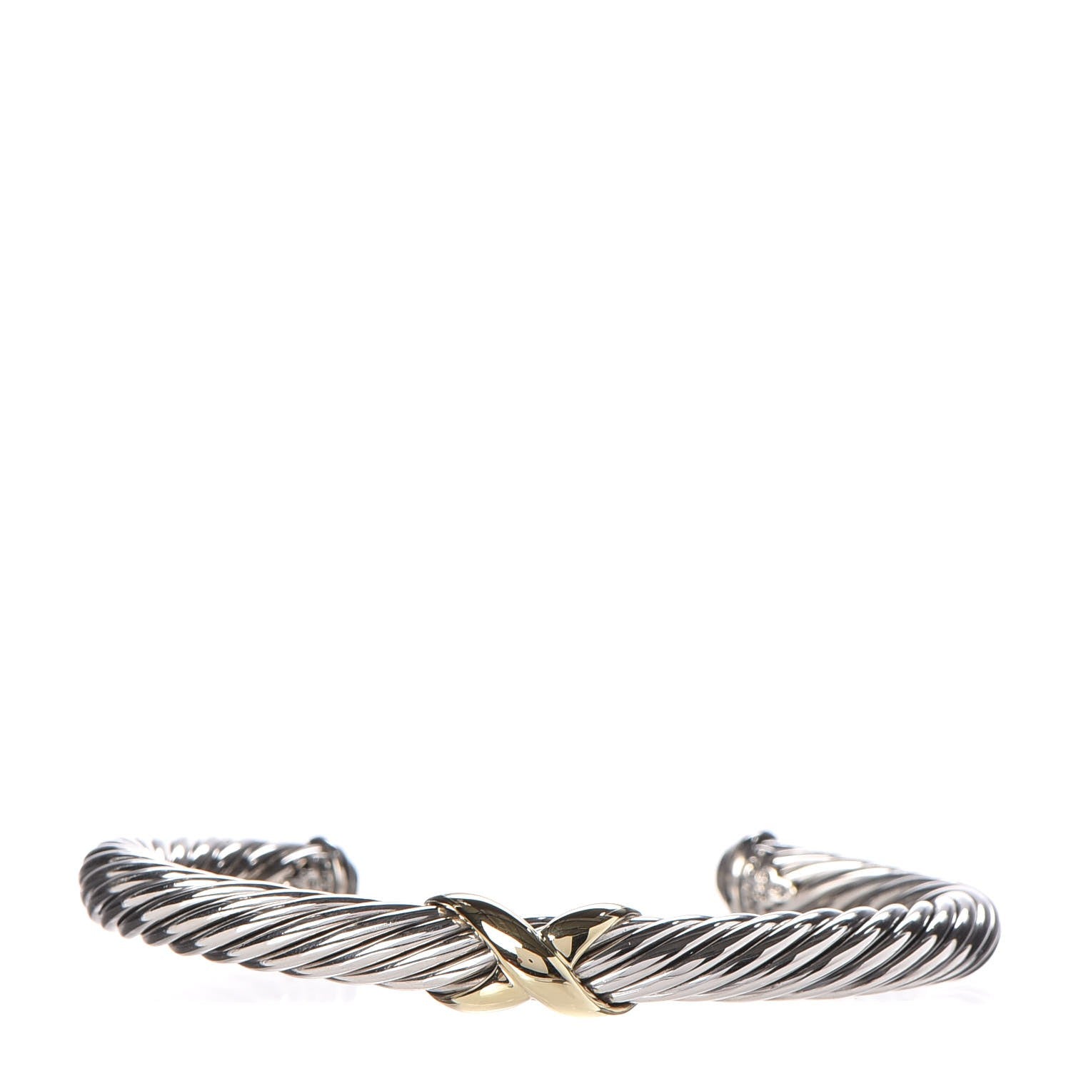 David Yurman Sterling Silver 14K Yellow Gold 7mm X Station Cable Bracelet 1 of 5