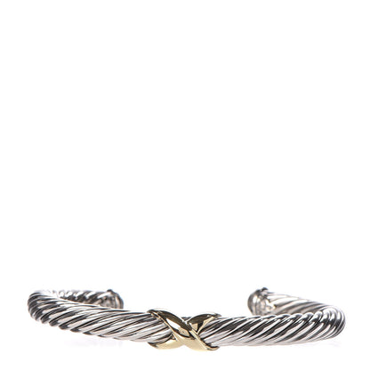 David Yurman Sterling Silver 14K Yellow Gold 7mm X Station Cable Bracelet 1 of 5