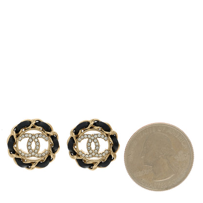 Chanel Crystal Lambskin Chain CC Stud Earrings Black Gold 2 of 5
