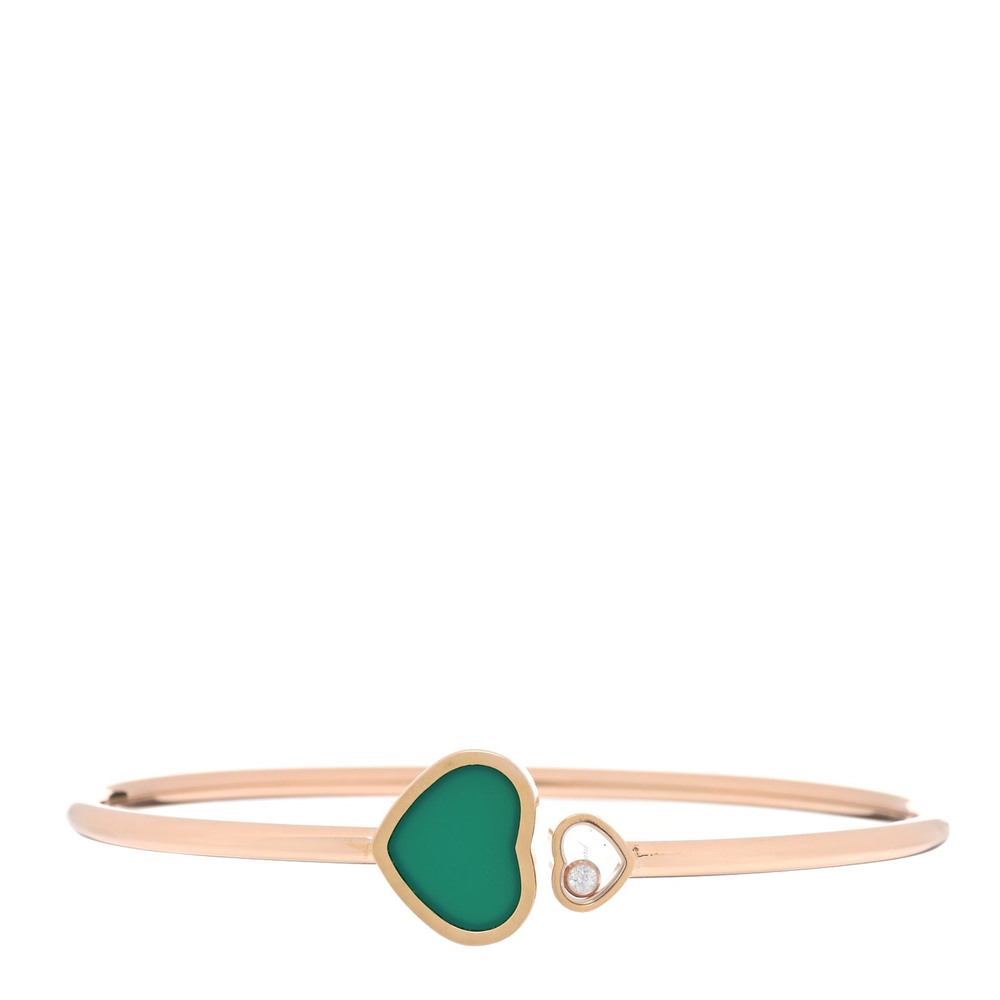 18K Rose Gold Diamond Green Agate Happy Hearts Bangle Bracelet