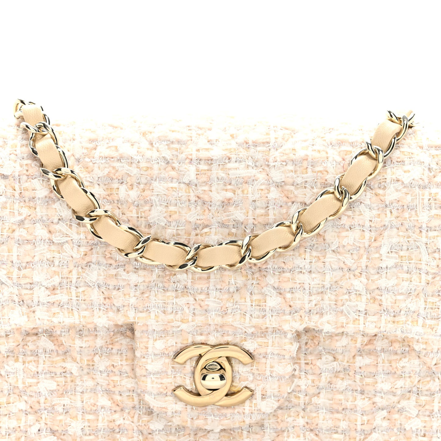Tweed Quilted Mini Rectangular Flap Beige