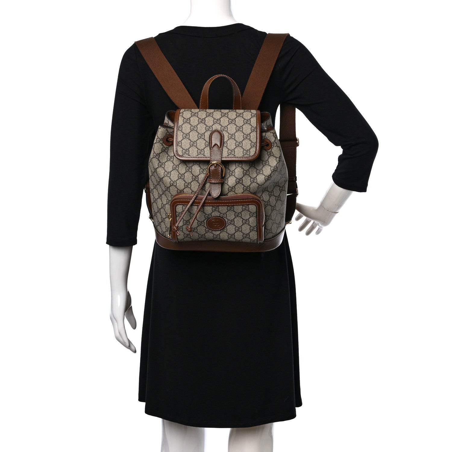 Gucci GG Supreme Monogram Azalea Calfskin Retro Interlocking G Buckle Backpack Beige Ebony Brown Sugar 2 of 9