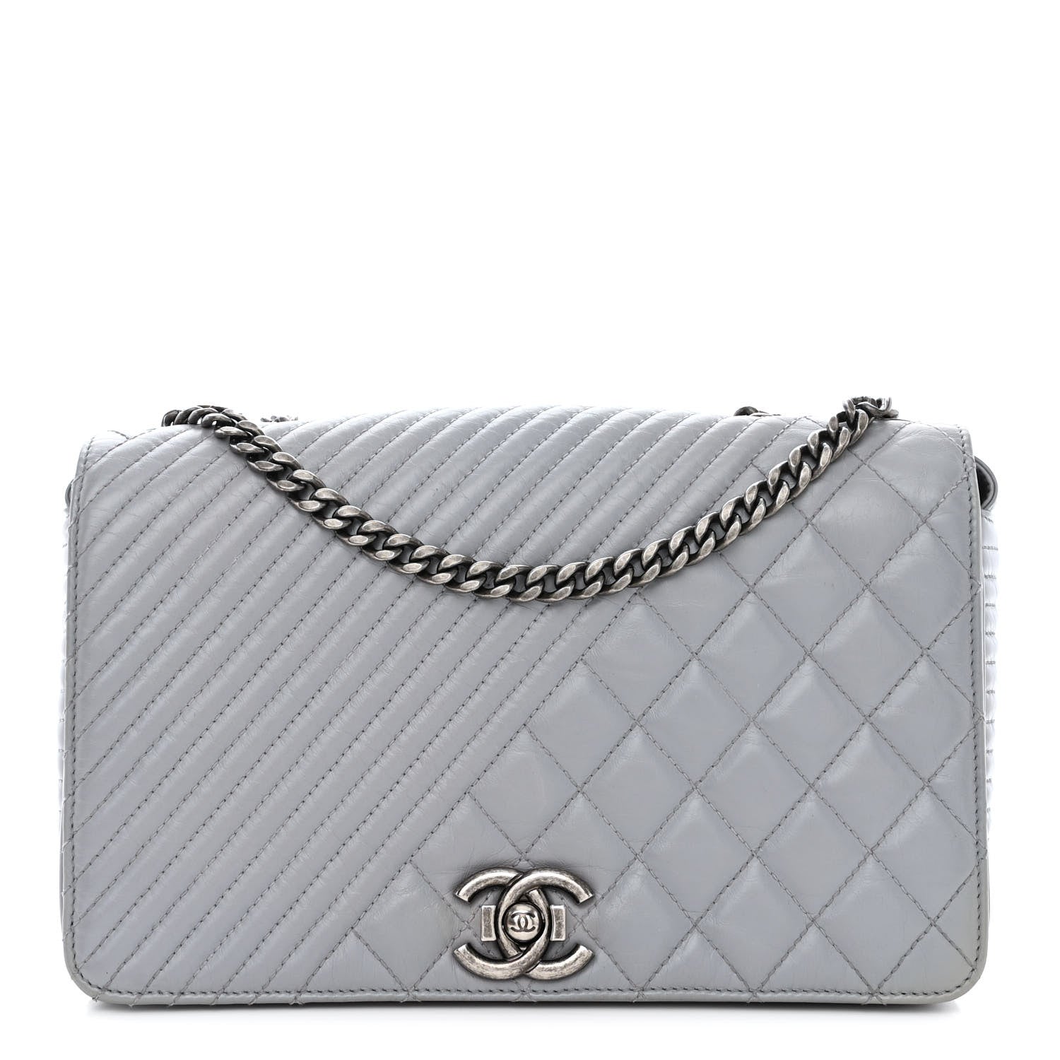 Chanel Glazed Calfskin Quilted Medium Coco Boy Flap Light Grey 1 of 11