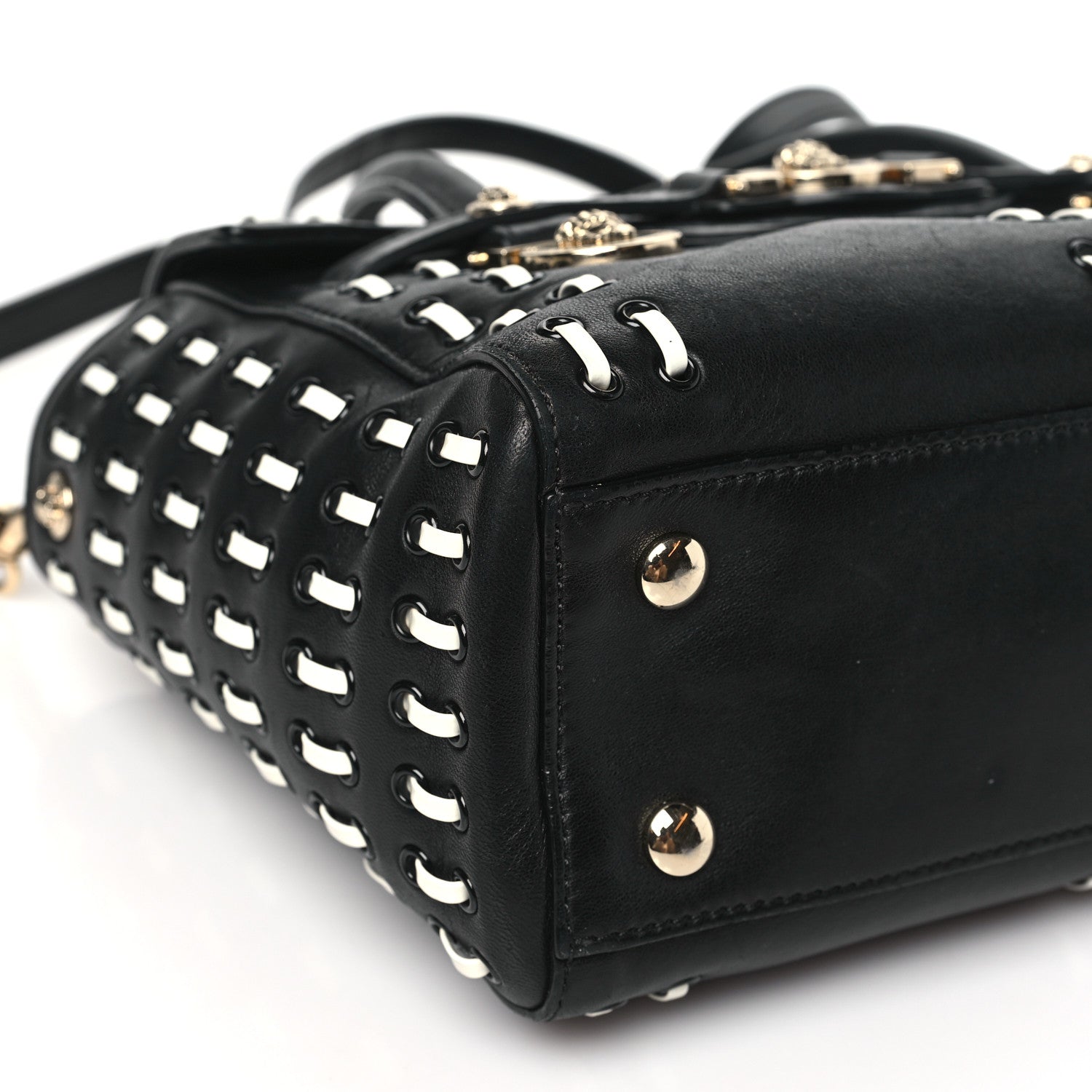 Versace Vitello Calfskin Signature Tote Black White 9 of 11