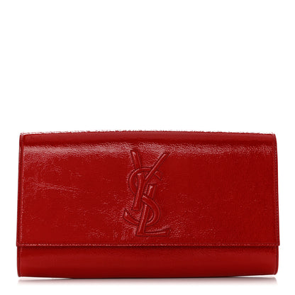 Saint Laurent Textured Patent Monogram Large Belle De Jour Clutch Red 1 of 8